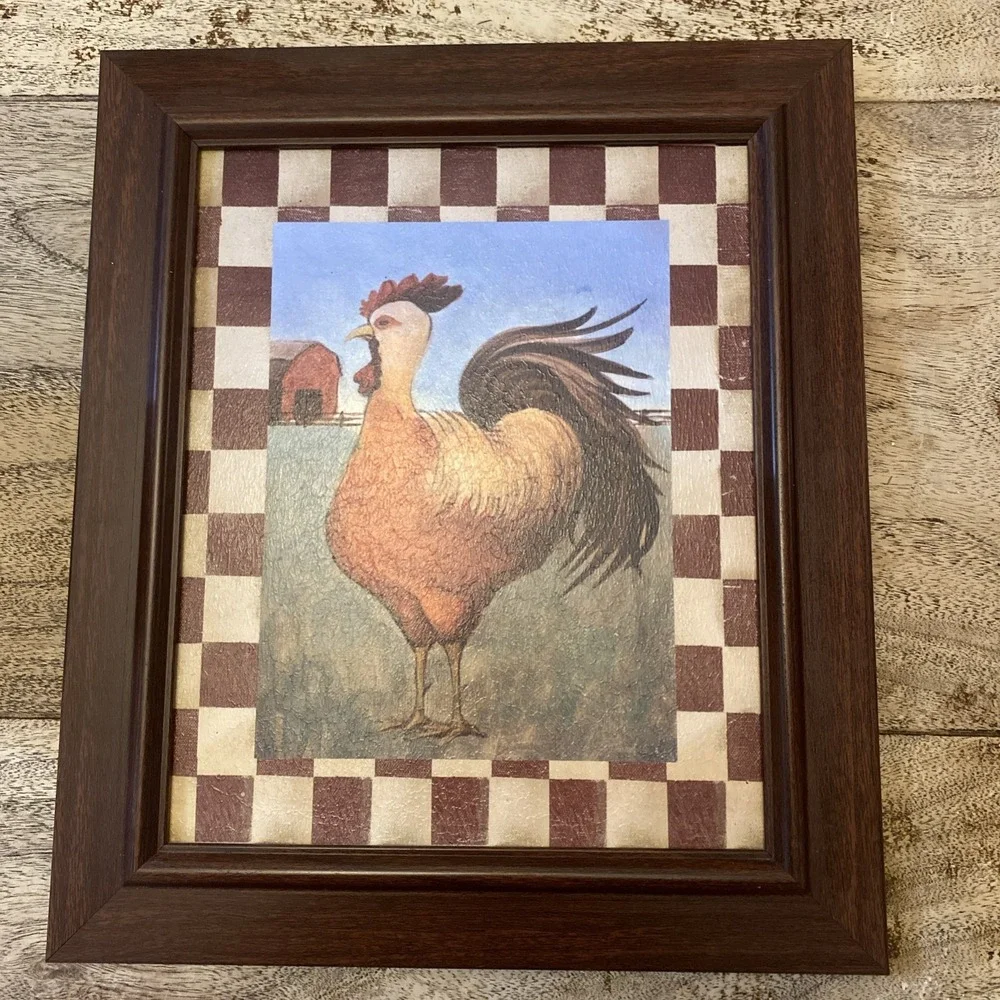 Rooster Hen barn Picture In 12x14 Frame Wall Hanging Decor Vintage Farmhouse